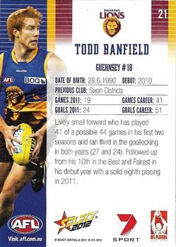 2012 Select AFL Champions #21 Todd Banfield Back